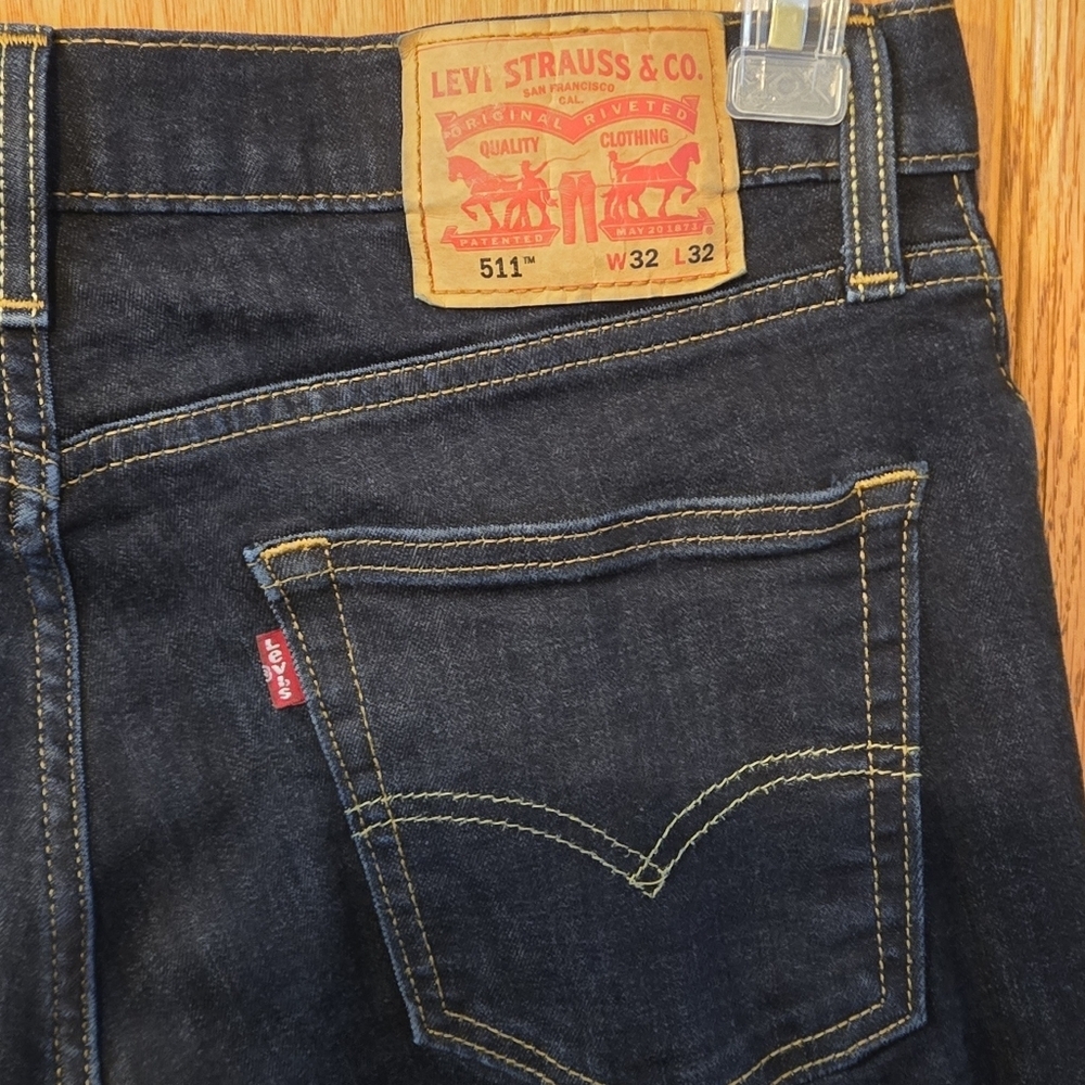 Levi’s 511 Mens 32x32 Dark Wash Slim Straight Stretch Jeans 32x30.25 Actual - Picture 8 of 16
